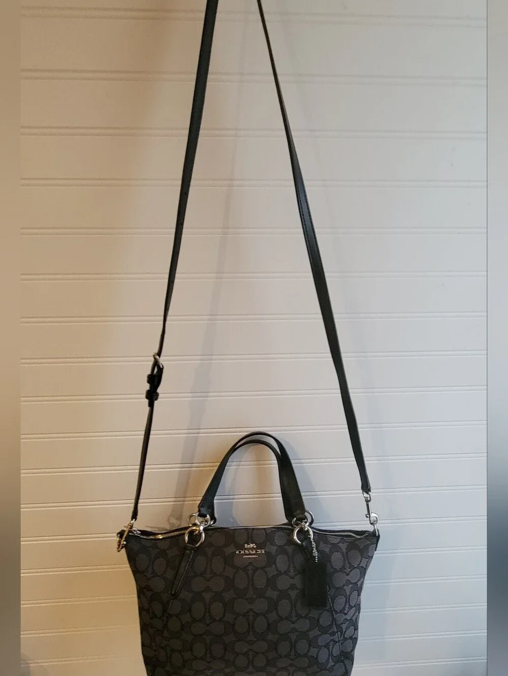 CoachKelsey Satchel in Signature Jacquard – F27582 – Black Smoke/Black